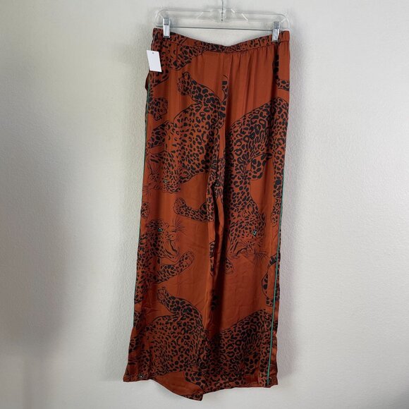NEW Midnight Bakery Womens Medium Rust Leopard Animal Button Up Pajama Set - Picture 7 of 12